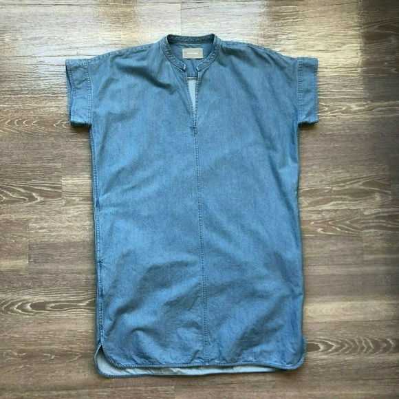 everlane split neck jean dress